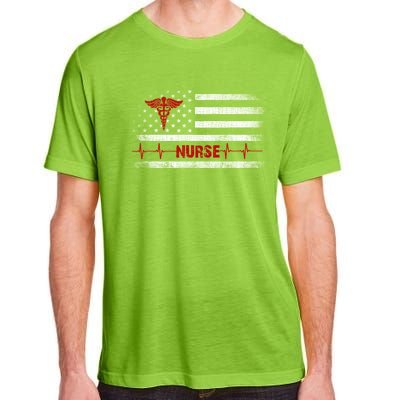 Thin Red Line Usa Us Flag Heartbeat Pride Nurse Gift Adult ChromaSoft Performance T-Shirt