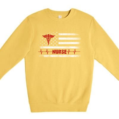 Thin Red Line Usa Us Flag Heartbeat Pride Nurse Gift Premium Crewneck Sweatshirt