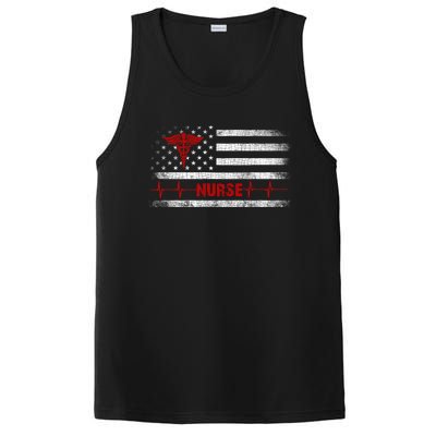 Thin Red Line Usa Us Flag Heartbeat Pride Nurse Gift PosiCharge Competitor Tank