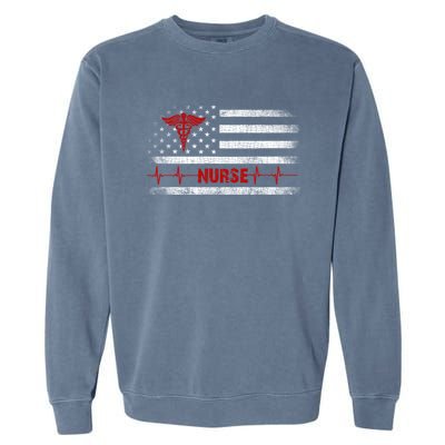 Thin Red Line Usa Us Flag Heartbeat Pride Nurse Gift Garment-Dyed Sweatshirt