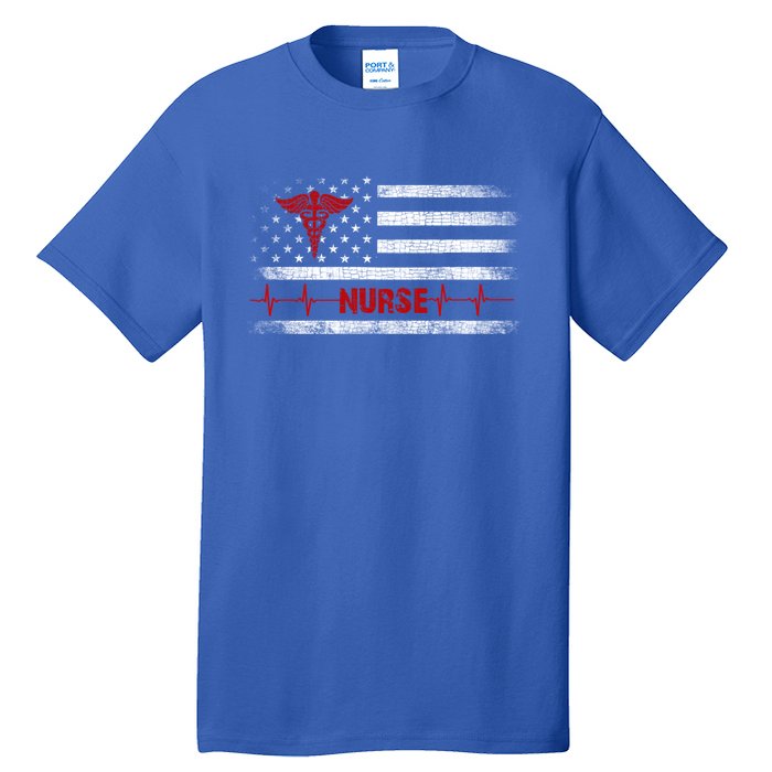 Thin Red Line Usa Us Flag Heartbeat Pride Nurse Gift Tall T-Shirt