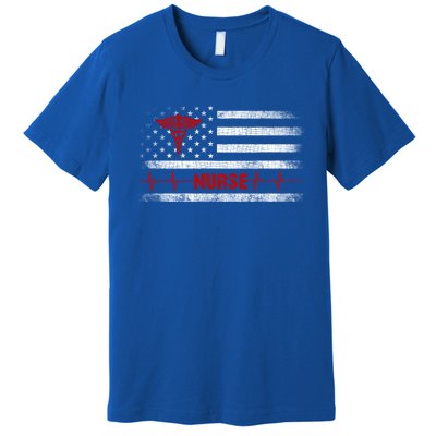 Thin Red Line Usa Us Flag Heartbeat Pride Nurse Gift Premium T-Shirt