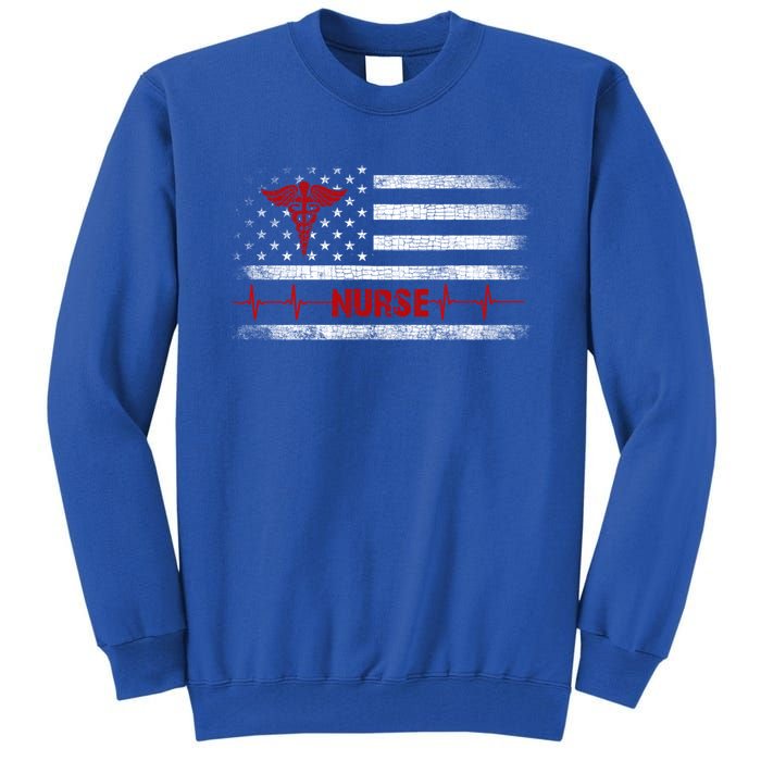 Thin Red Line Usa Us Flag Heartbeat Pride Nurse Gift Tall Sweatshirt