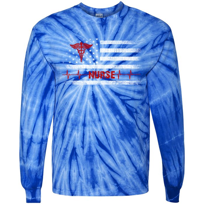 Thin Red Line Usa Us Flag Heartbeat Pride Nurse Gift Tie-Dye Long Sleeve Shirt