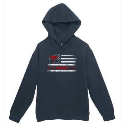 Thin Red Line Usa Us Flag Heartbeat Pride Nurse Gift Urban Pullover Hoodie