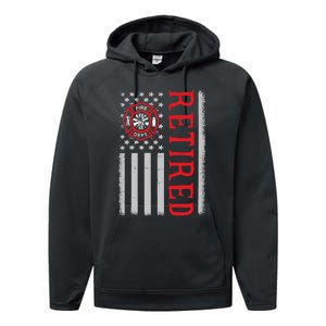 Thin Red Line Firefighter American Flag Retired Gift Performance Fleece Hoodie