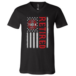 Thin Red Line Firefighter American Flag Retired Gift V-Neck T-Shirt