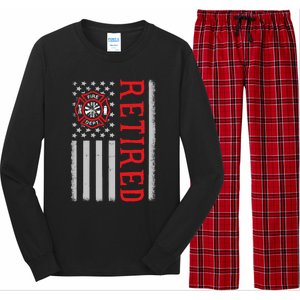 Thin Red Line Firefighter American Flag Retired Gift Long Sleeve Pajama Set