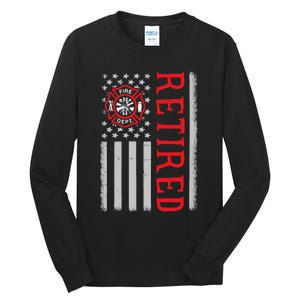 Thin Red Line Firefighter American Flag Retired Gift Tall Long Sleeve T-Shirt