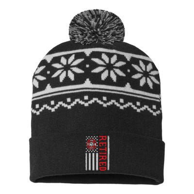 Thin Red Line Firefighter American Flag Retired Gift USA-Made Snowflake Beanie