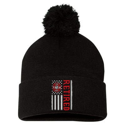 Thin Red Line Firefighter American Flag Retired Gift Pom Pom 12in Knit Beanie