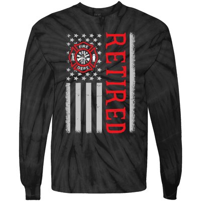 Thin Red Line Firefighter American Flag Retired Gift Tie-Dye Long Sleeve Shirt