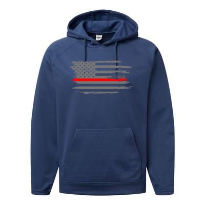 Thin Red Line Fire Fire And Rescue American Flag Gift Performance Fleece Hoodie