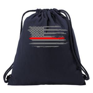 Thin Red Line Fire Fire And Rescue American Flag Gift Drawstring Bag