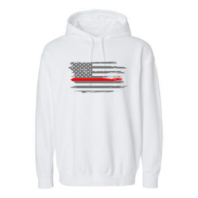 Thin Red Line Fire Fire And Rescue American Flag Gift Garment-Dyed Fleece Hoodie