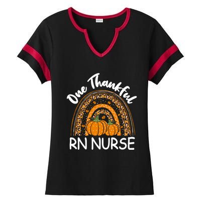 Thanksgiving Rainbow Leopard One Thankful Rn Nurse Cute Gift Ladies Halftime Notch Neck Tee