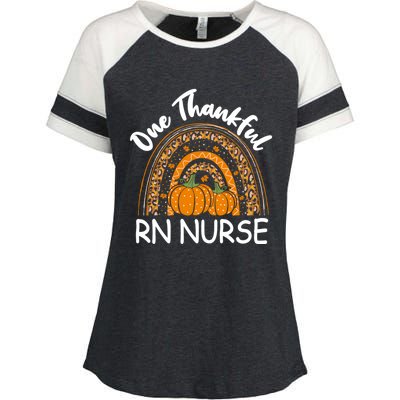 Thanksgiving Rainbow Leopard One Thankful Rn Nurse Cute Gift Enza Ladies Jersey Colorblock Tee