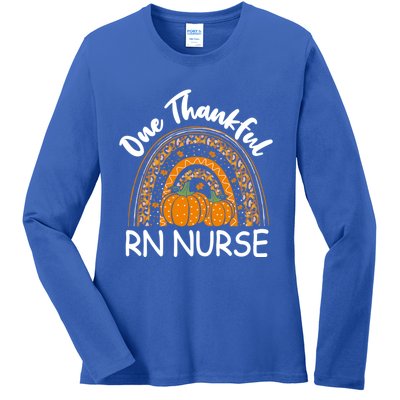 Thanksgiving Rainbow Leopard One Thankful Rn Nurse Cute Gift Ladies Long Sleeve Shirt