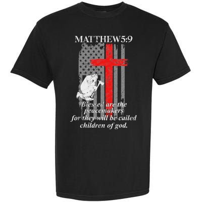 Thin Red Line Fireman Cross Bible Verse Firefighter Usa Flag Garment-Dyed Heavyweight T-Shirt