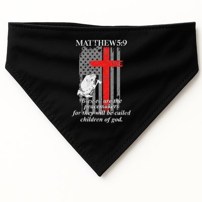 Thin Red Line Fireman Cross Bible Verse Firefighter Usa Flag USA-Made Doggie Bandana