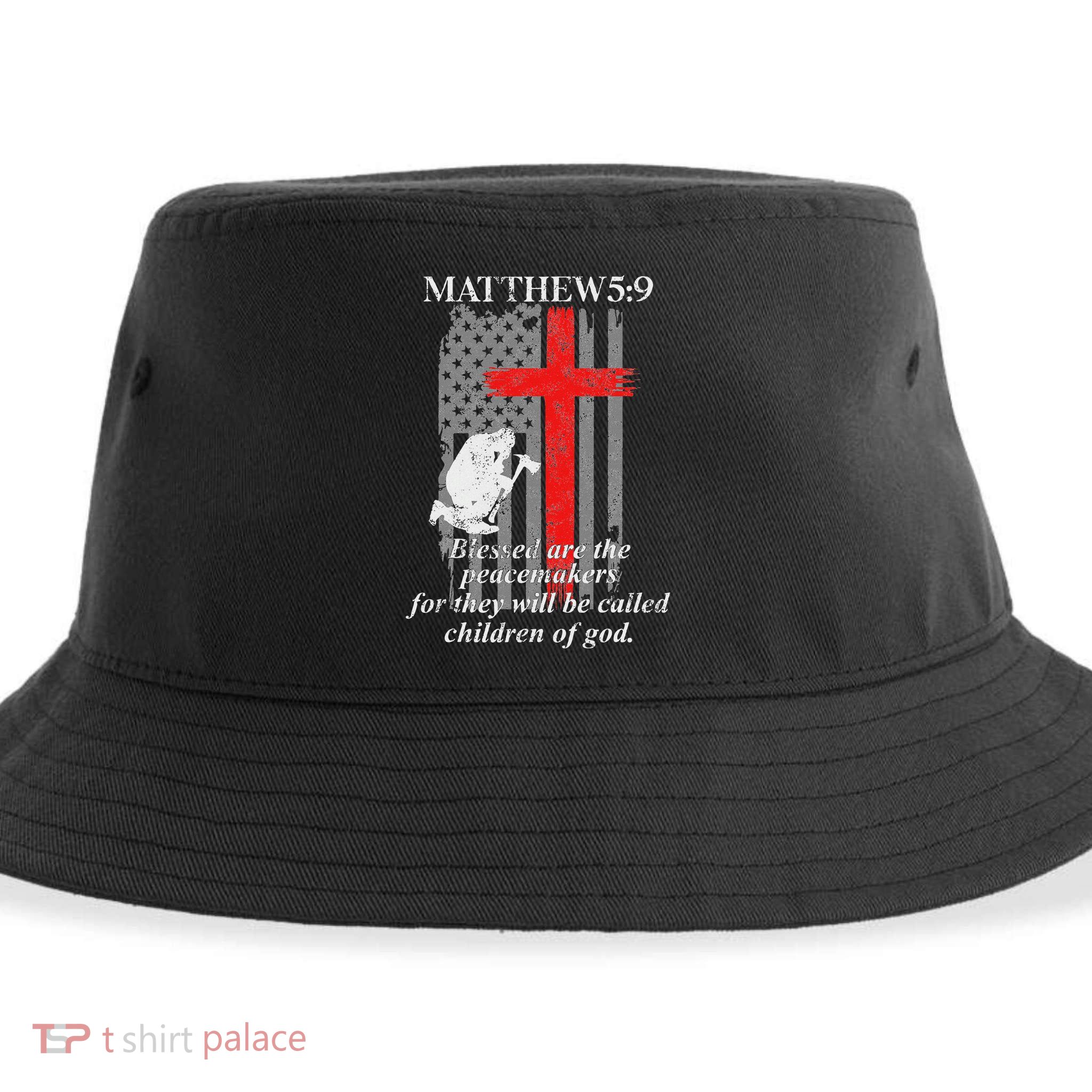 Thin Red Line Fireman Cross Bible Verse Firefighter Usa Flag Sustainable Bucket Hat