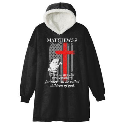 Thin Red Line Fireman Cross Bible Verse Firefighter Usa Flag Hooded Wearable Blanket