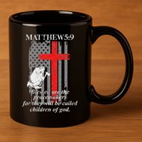 Thin Red Line Fireman Cross Bible Verse Firefighter Usa Flag 11oz C Handle Ceramic Mug