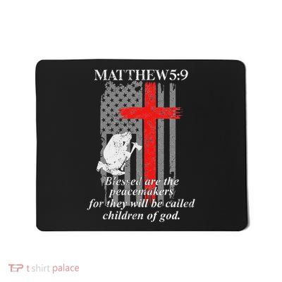 Thin Red Line Fireman Cross Bible Verse Firefighter Usa Flag Mousepad