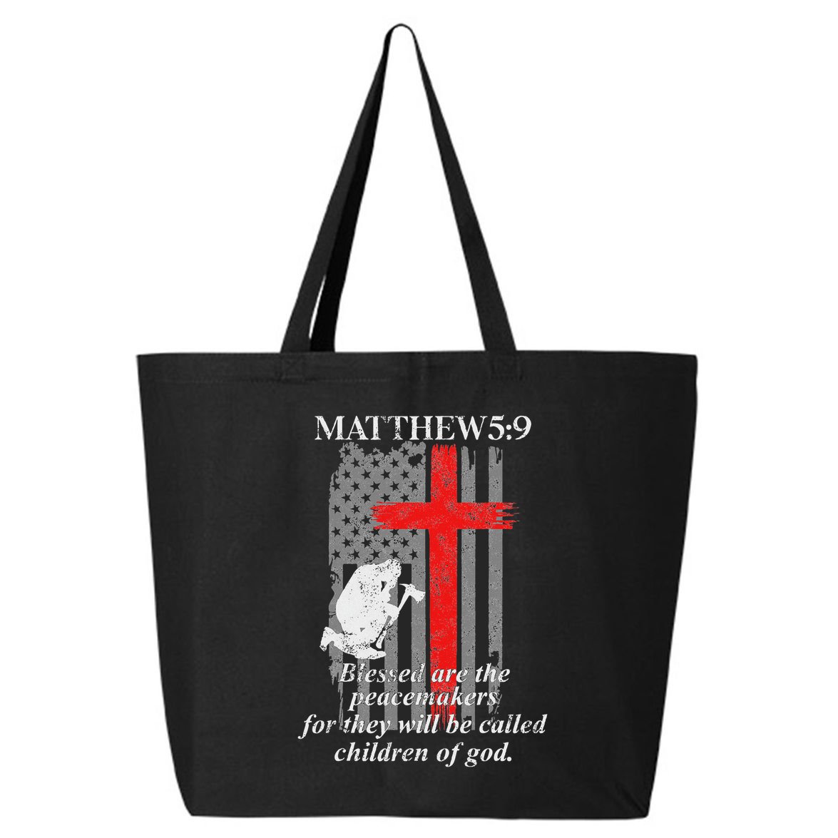 Thin Red Line Fireman Cross Bible Verse Firefighter Usa Flag 25L Jumbo Tote