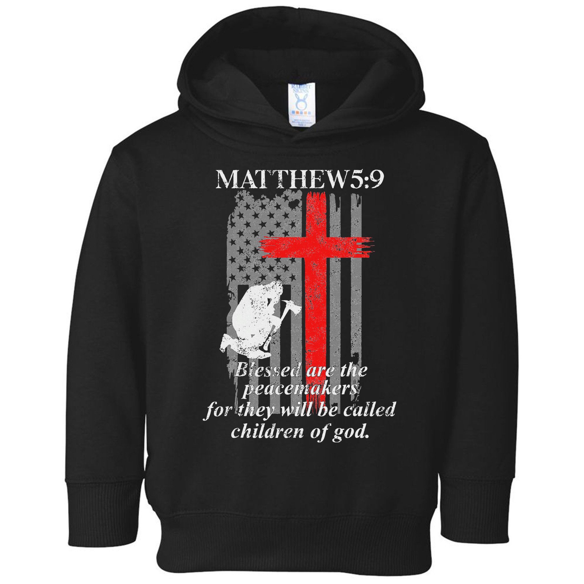 Thin Red Line Fireman Cross Bible Verse Firefighter Usa Flag Toddler Hoodie