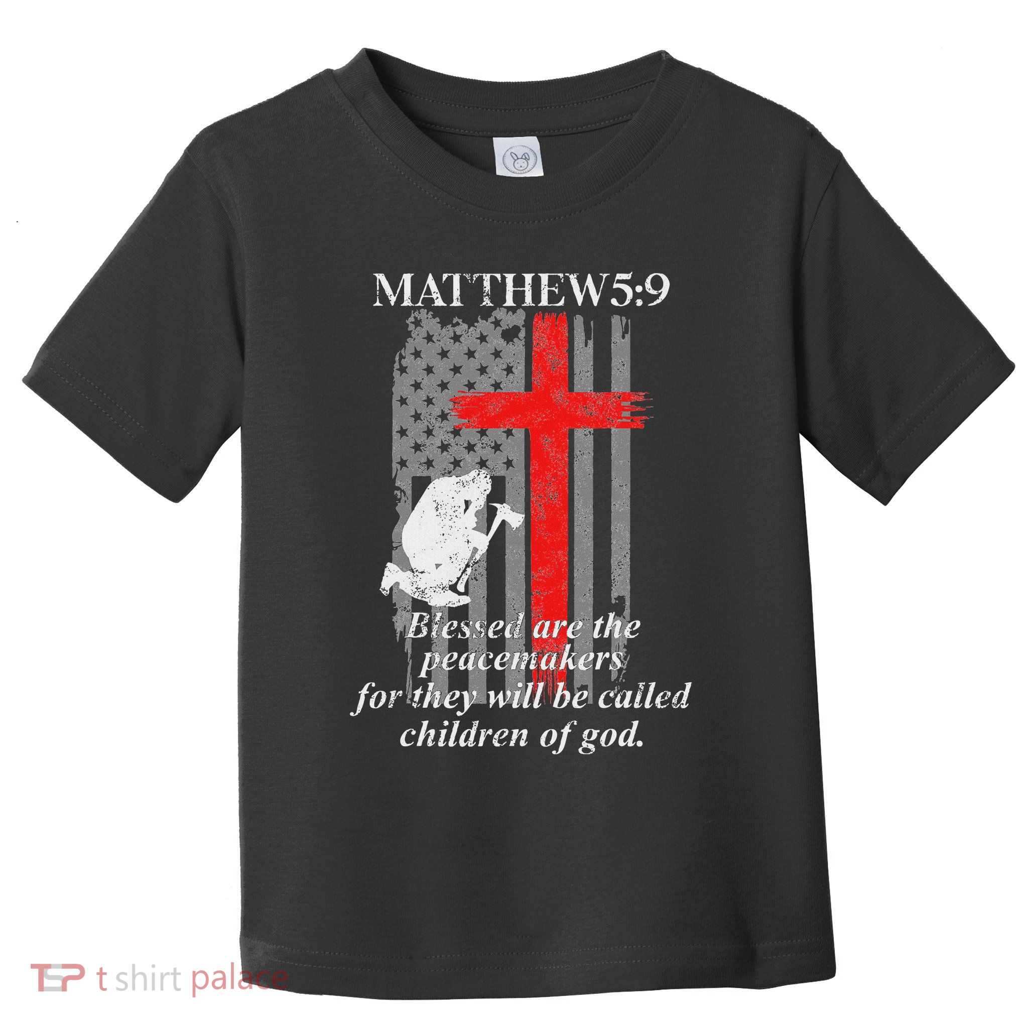 Thin Red Line Fireman Cross Bible Verse Firefighter Usa Flag Toddler T-Shirt