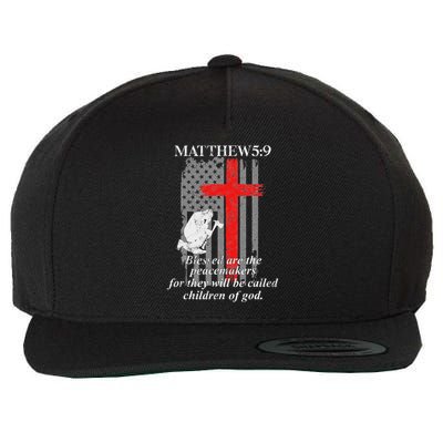 Thin Red Line Fireman Cross Bible Verse Firefighter Usa Flag Wool Snapback Cap