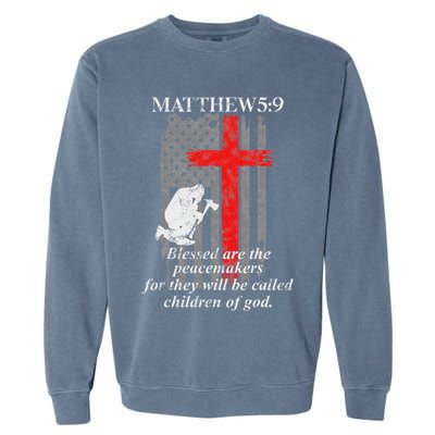 Thin Red Line Fireman Cross Bible Verse Firefighter Usa Flag Garment-Dyed Sweatshirt
