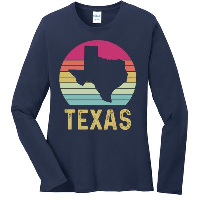 Texas Retro Logo Art Ladies Long Sleeve Shirt