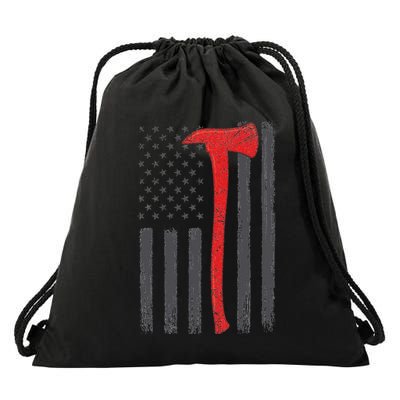 Thin Red Line Flag Firefighter Axe Vintage Fire Fighter Flag Drawstring Bag