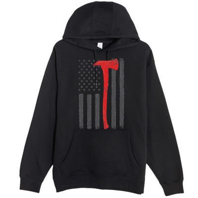Thin Red Line Flag Firefighter Axe Vintage Fire Fighter Flag Premium Pullover Hoodie