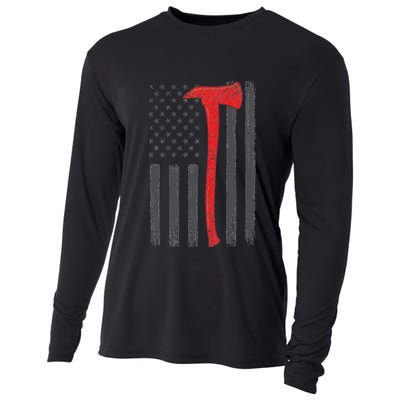 Thin Red Line Flag Firefighter Axe Vintage Fire Fighter Flag Cooling Performance Long Sleeve Crew