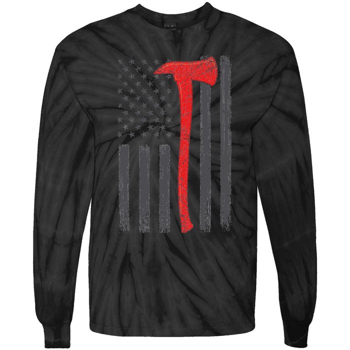 Thin Red Line Flag Firefighter Axe Vintage Fire Fighter Flag Tie-Dye Long Sleeve Shirt