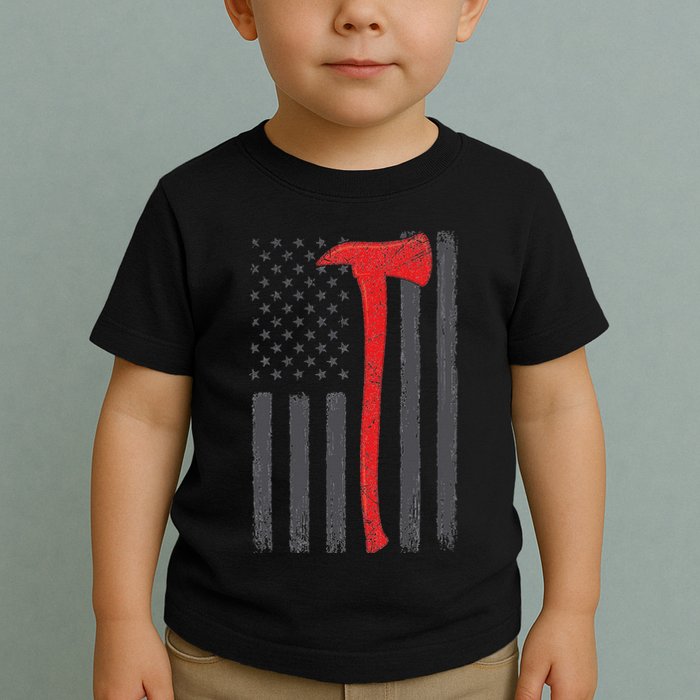 Thin Red Line Flag Firefighter Axe Vintage Fire Fighter Flag Toddler T-Shirt
