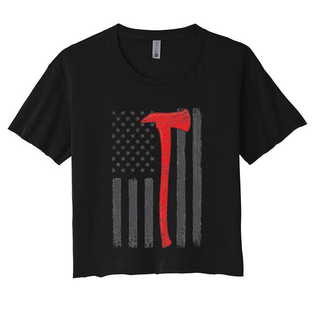 Thin Red Line Flag Firefighter Axe Vintage Fire Fighter Flag Crop Top