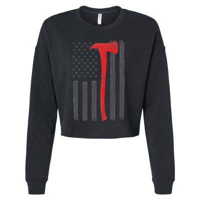Thin Red Line Flag Firefighter Axe Vintage Fire Fighter Flag Cropped Pullover Crew