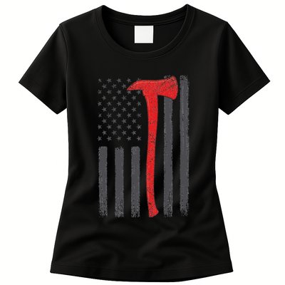 Thin Red Line Flag Firefighter Axe Vintage Fire Fighter Flag Womens T-Shirt