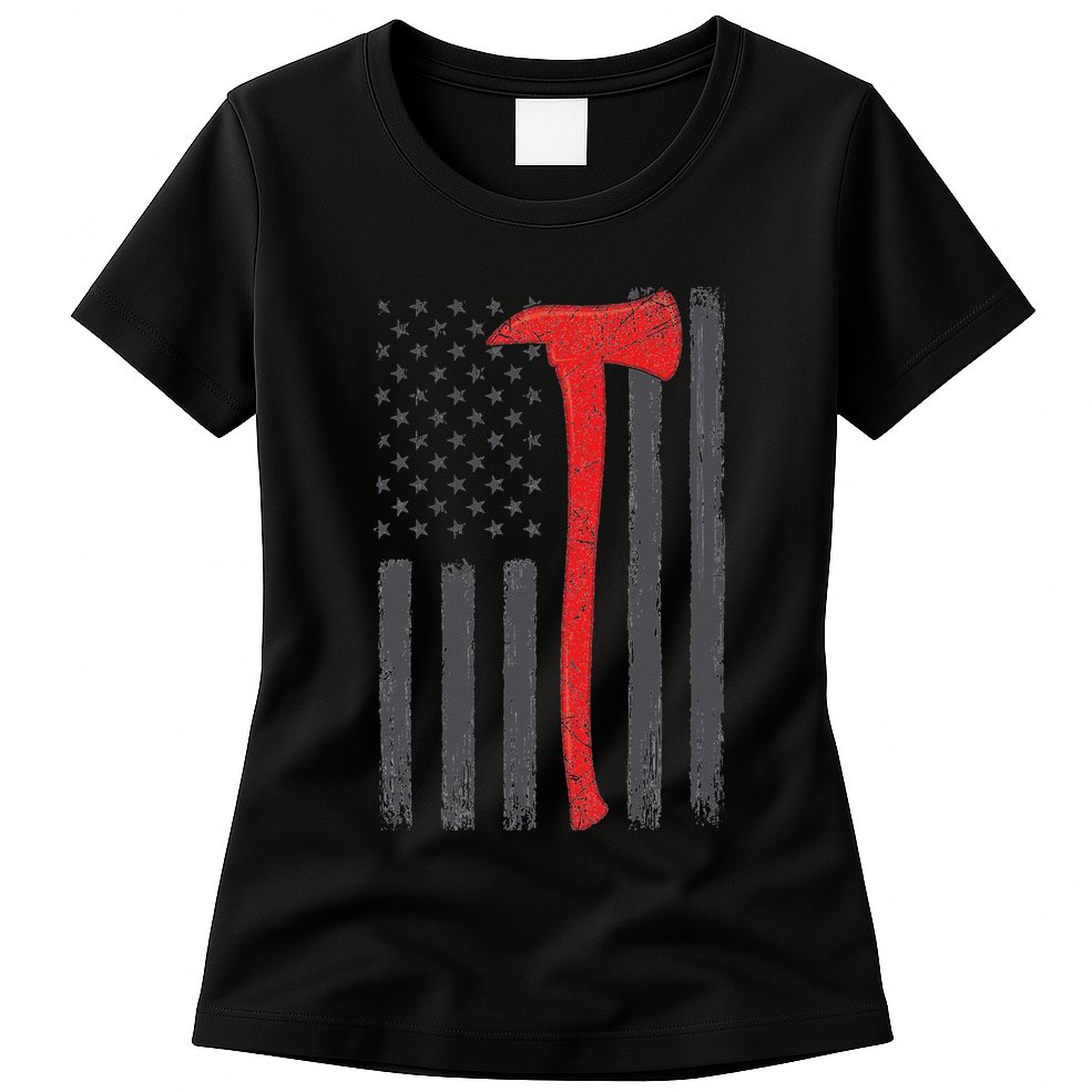 Thin Red Line Flag Firefighter Axe Vintage Fire Fighter Flag Womens T-Shirt
