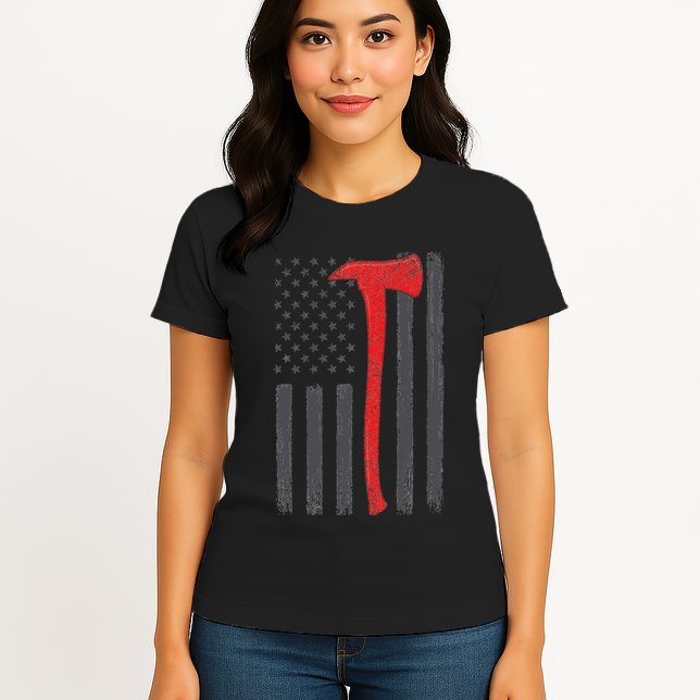 Thin Red Line Flag Firefighter Axe Vintage Fire Fighter Flag Womens T-Shirt