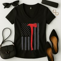Thin Red Line Flag Firefighter Axe Vintage Fire Fighter Flag Women's V-Neck T-Shirt