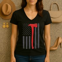 Thin Red Line Flag Firefighter Axe Vintage Fire Fighter Flag Women's V-Neck T-Shirt