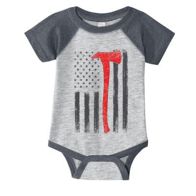 Thin Red Line Flag Firefighter Axe Vintage Fire Fighter Flag Infant Baby Jersey Bodysuit