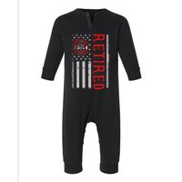 Thin Red Line Firefighter American Flag Retired Gift  Infant Fleece One Piece