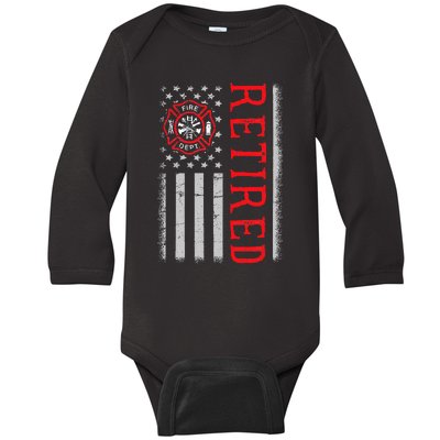 Thin Red Line Firefighter American Flag Retired Gift  Baby Long Sleeve Bodysuit