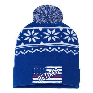 Thin Red Line Flag Retired Firefighter Retiret Fire Servi Gift USA-Made Snowflake Beanie